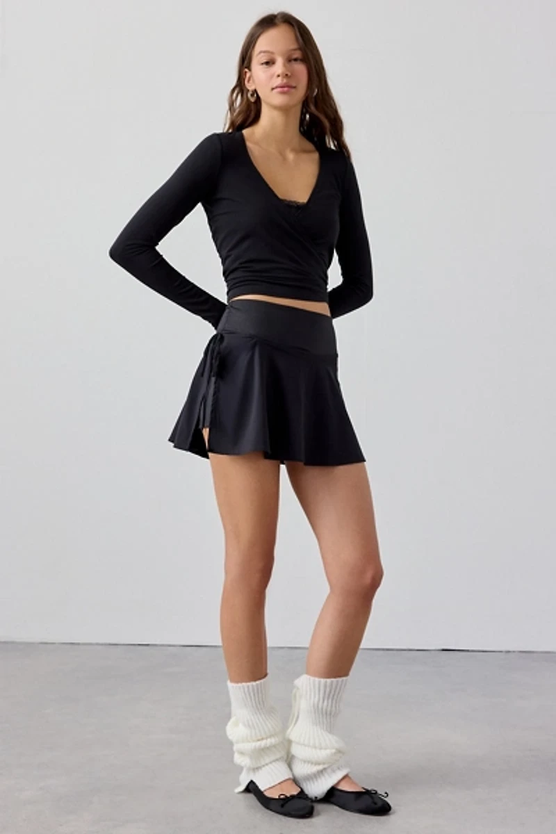 Out From Under Studio Woven Wrap Side-Tie Mini Skort