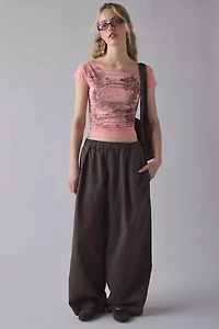 Heavenly Rhinestone Graphic Off-The-Shoulder Slim Tee