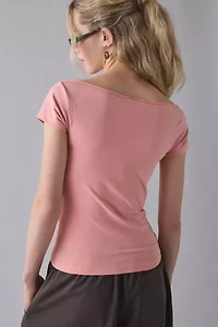 Heavenly Rhinestone Graphic Off-The-Shoulder Slim Tee