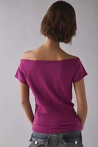 Cherry Gold Metallic Graphic Baoatneck Off-The-Shoulder Tee