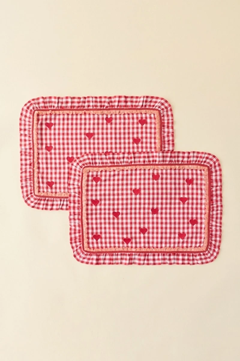 For Love & Lemons UO Exclusive Gingham Ruffled Placemat - Set Of 2