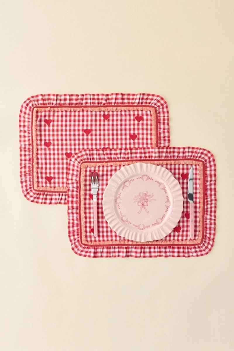 For Love & Lemons UO Exclusive Gingham Ruffled Placemat - Set Of 2