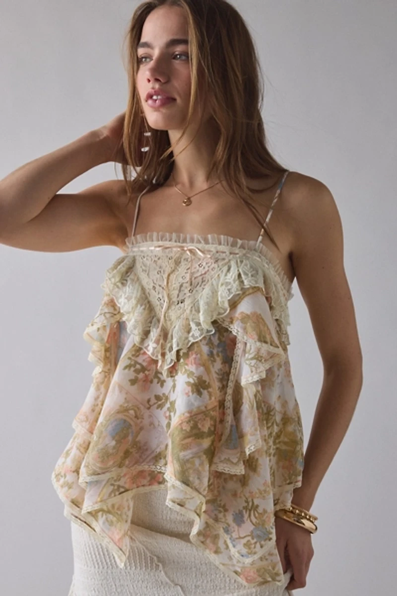 Kimchi Blue Willow Flounce Asymmetric Tiered Lace Trim Cami