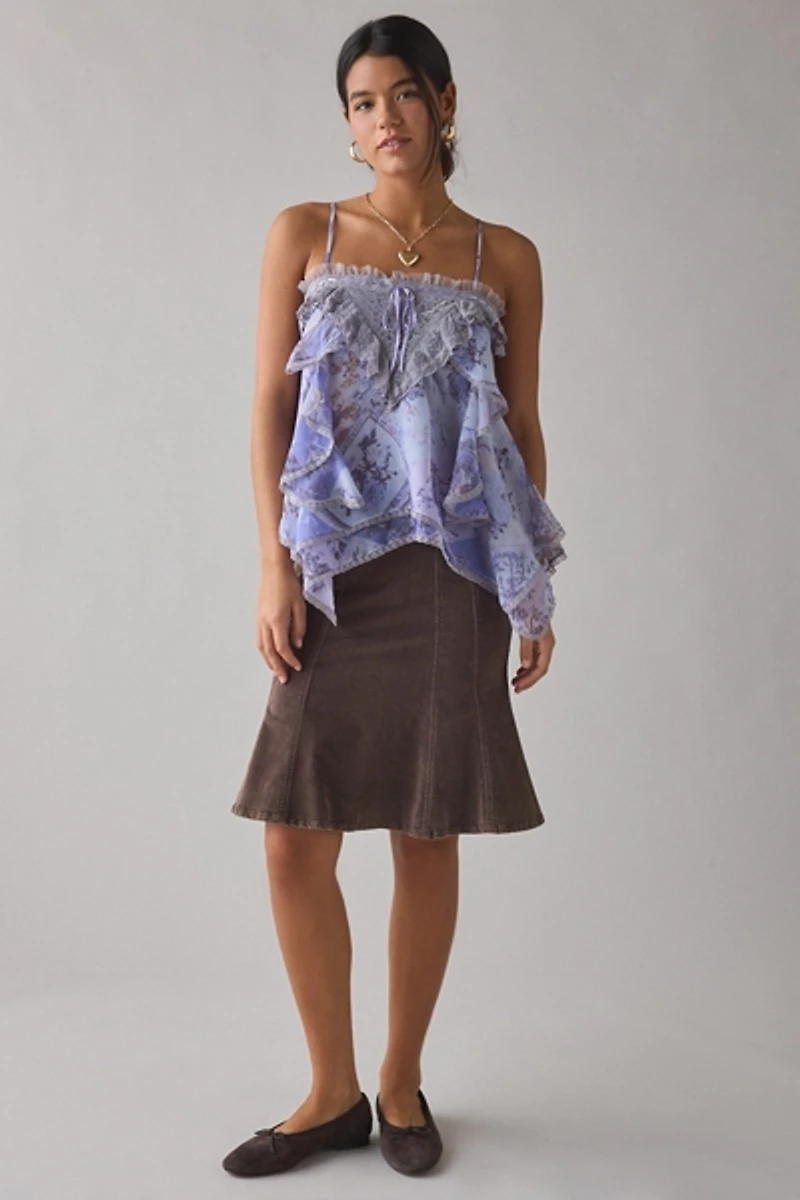 Kimchi Blue Willow Flounce Asymmetric Tiered Lace Trim Cami