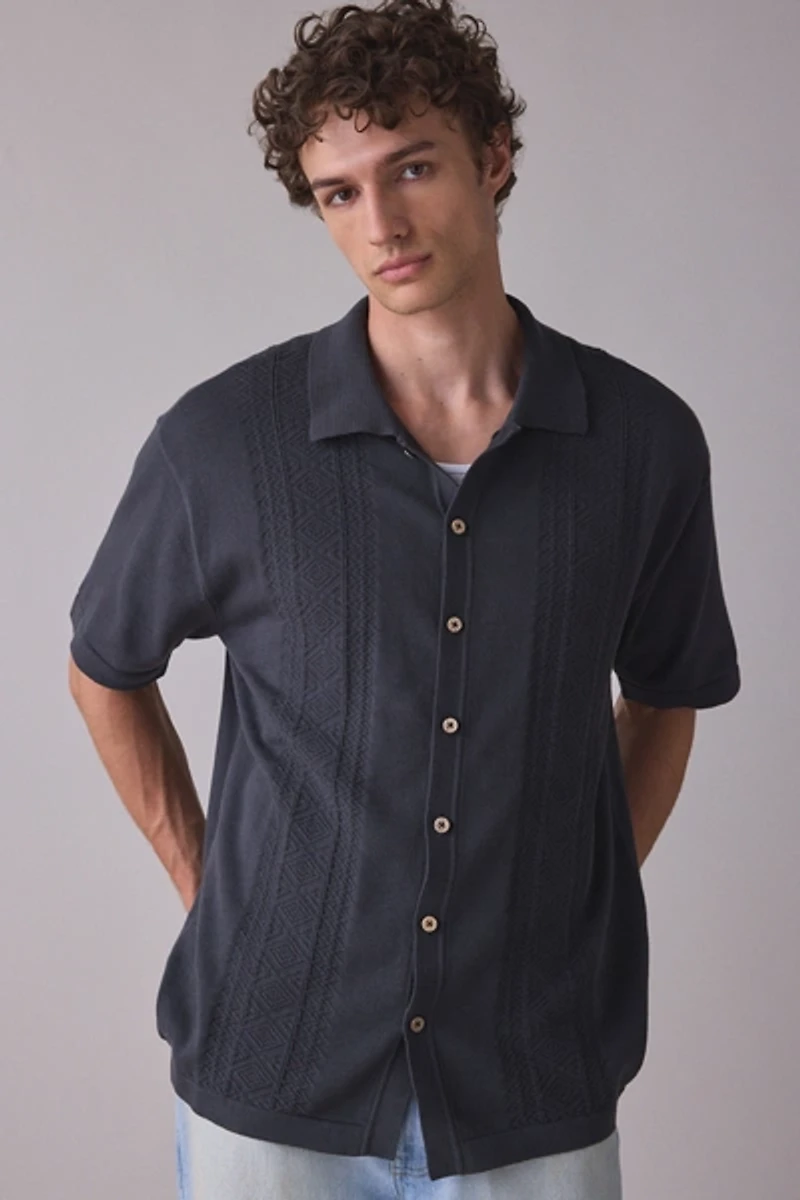 The Critical Slide Society Trader Knit Short Sleeve Polo Sweater