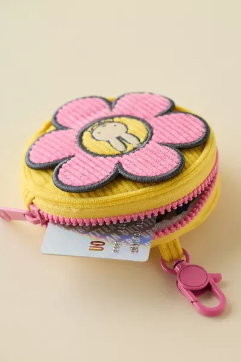 Miffy Whatever! Makes You Happy Round Flower Corduroy Coin Purse Keychain