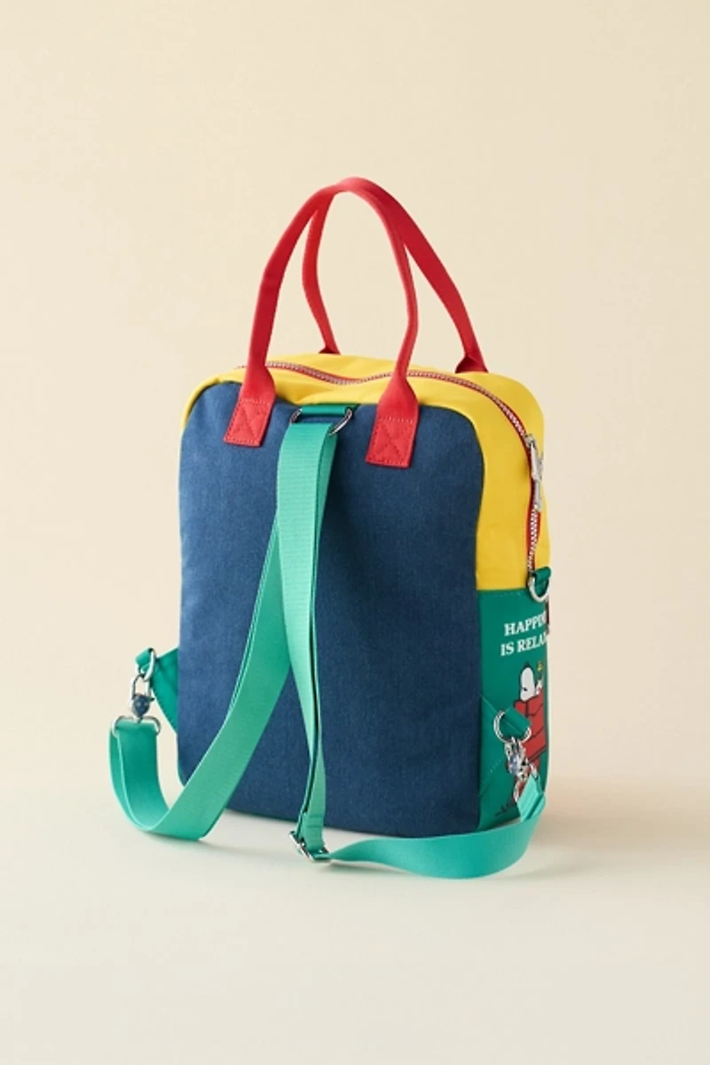 Whatever! Makes You Happy Peanuts Color Block Denim & Canvas Reversible Bag