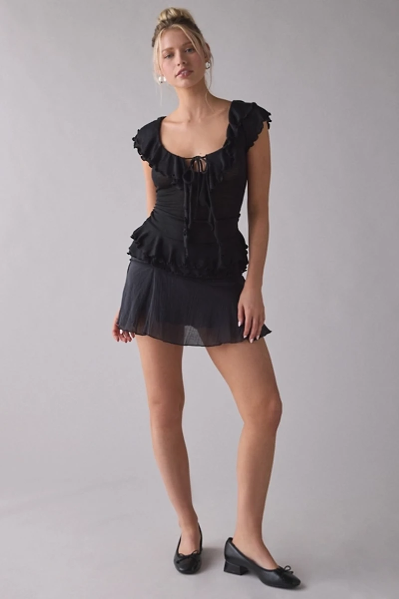 UO Bella Tie-Front Flutter Sleeve Ruffle Top