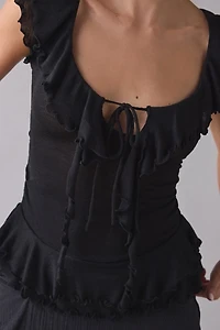 UO Bella Tie-Front Flutter Sleeve Ruffle Top