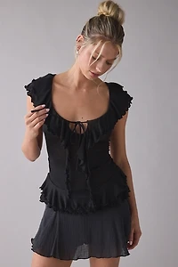 UO Bella Tie-Front Flutter Sleeve Ruffle Top