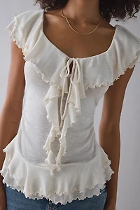 UO Bella Tie-Front Flutter Sleeve Ruffle Top