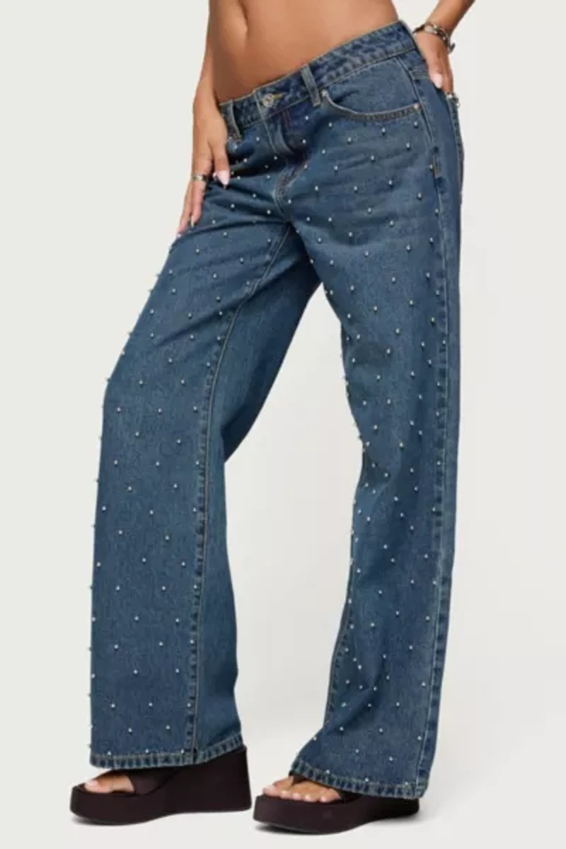 Edikted Esmay Studded Low Rise Jeans