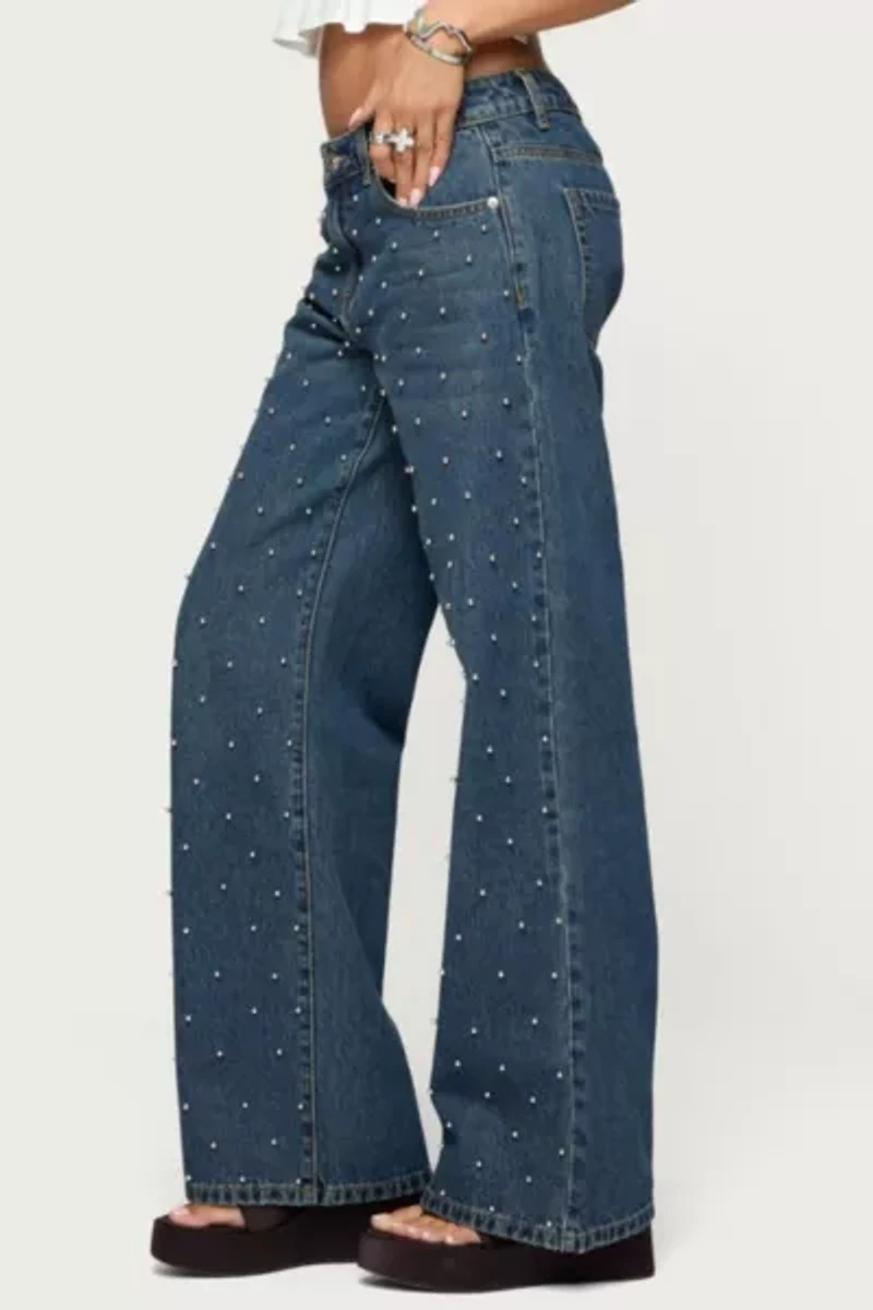 Edikted Esmay Studded Low Rise Jeans