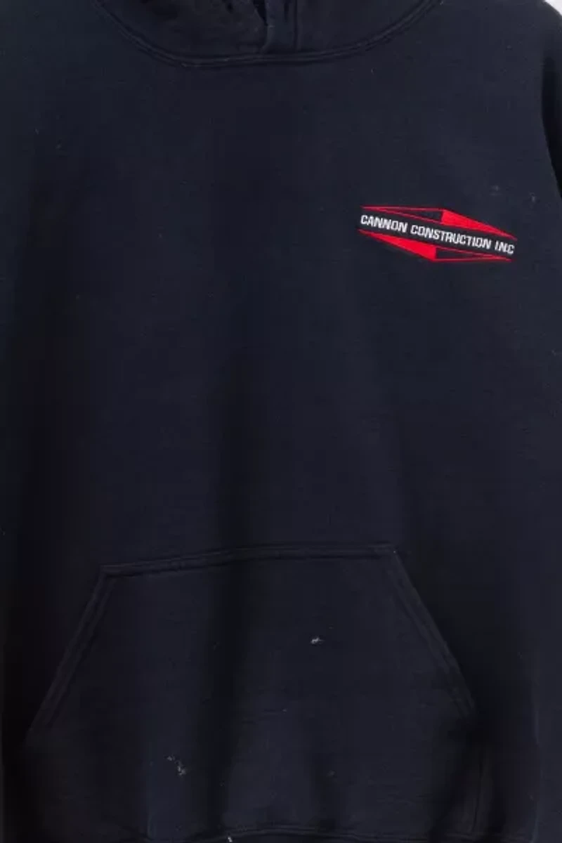 Vintage Y2K Distressed Black Hoodie Embroidered Logo Sweatshirt