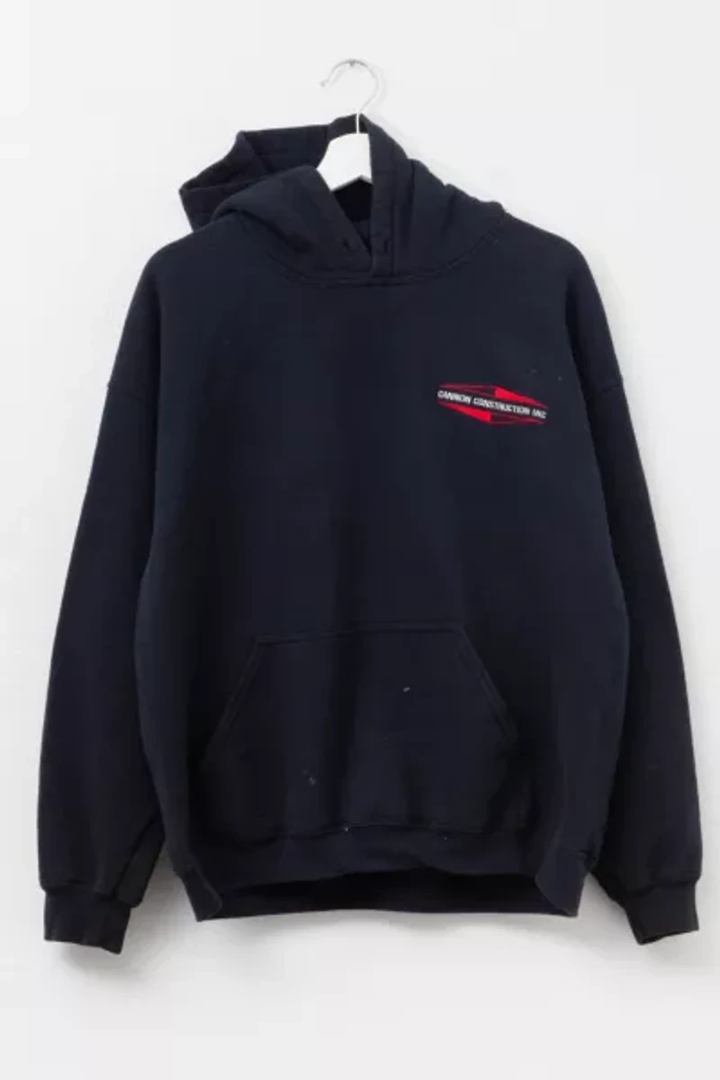 Vintage Y2K Distressed Black Hoodie Embroidered Logo Sweatshirt