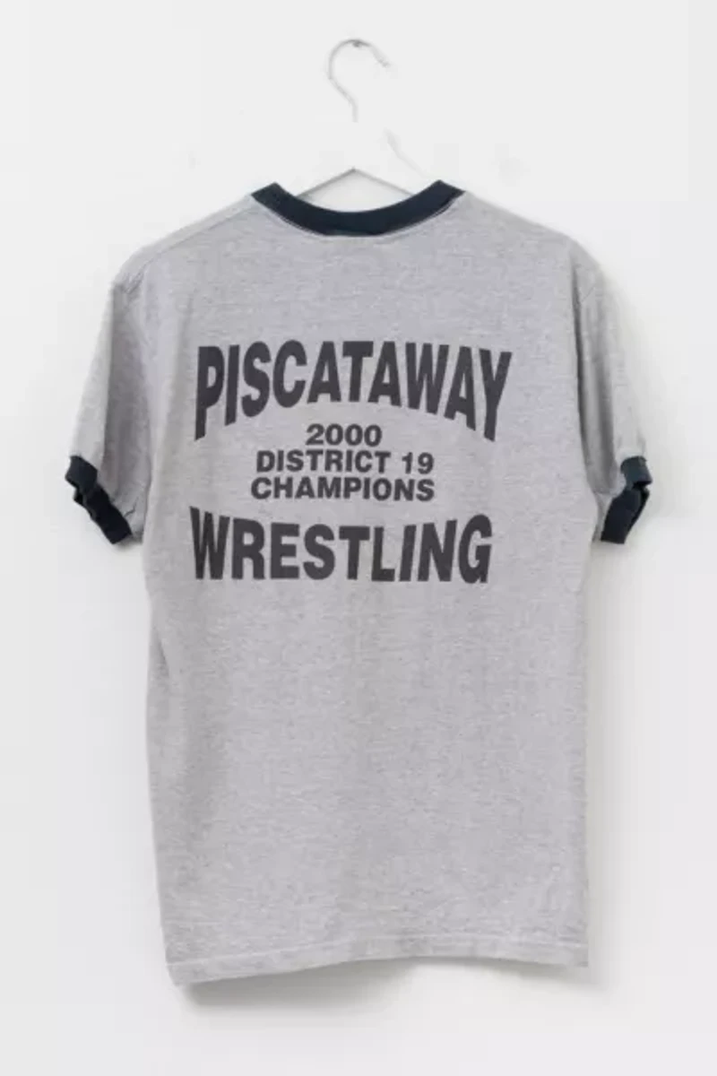 Vintage Y2K Distressed P Logo Wrestling Graphic Ringer T-Shirt