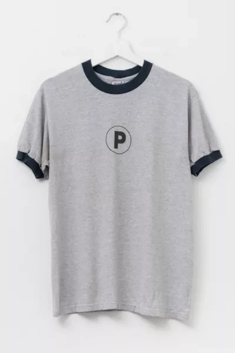 Vintage Y2K Distressed P Logo Wrestling Graphic Ringer T-Shirt