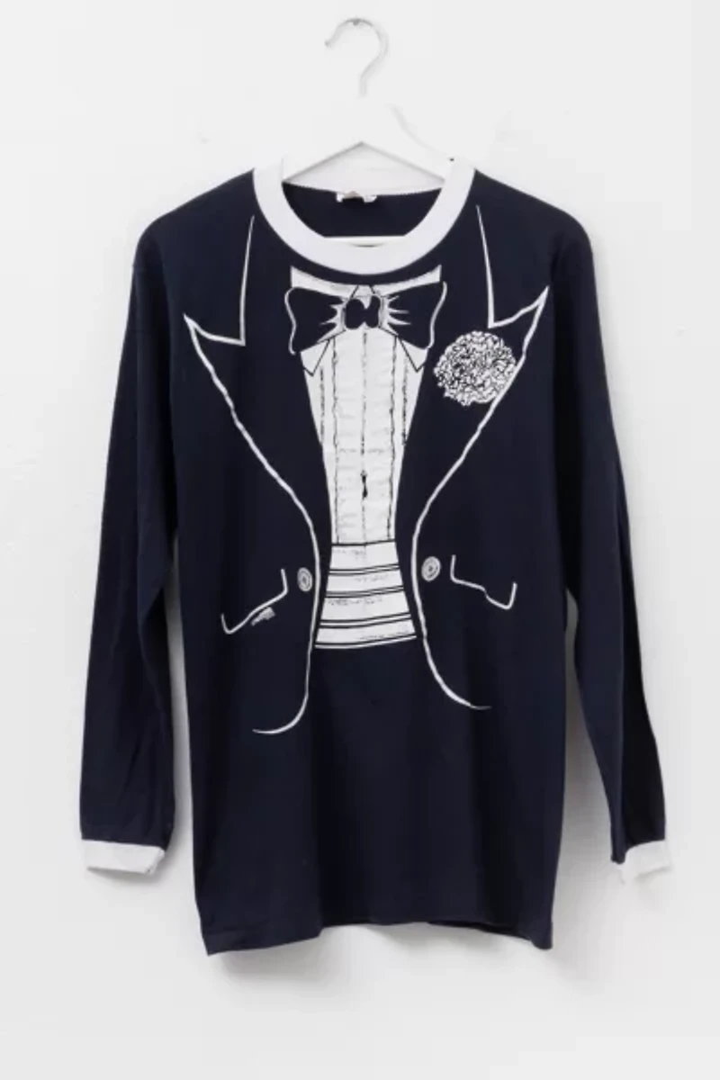 Vintage 1980s Distressed Tuxedo Graphic Long Sleeve T-Shirt