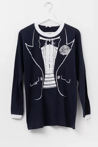 Vintage 1980s Distressed Tuxedo Graphic Long Sleeve T-Shirt