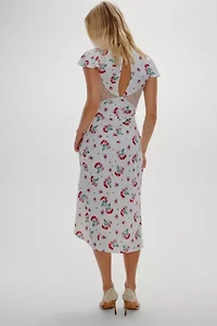 Frankies Bikinis Delicate Cherry Flower Lace Trim Satin Midi Dress