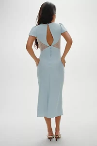 Frankies Bikinis Delicate Angel’s Breath Lace Trim Satin Midi Dress