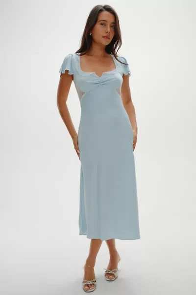 Frankies Bikinis Delicate Angel’s Breath Lace Trim Satin Midi Dress