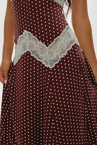 Frankies Bikinis Ethereal Chocolate Dot Satin Maxi Dress