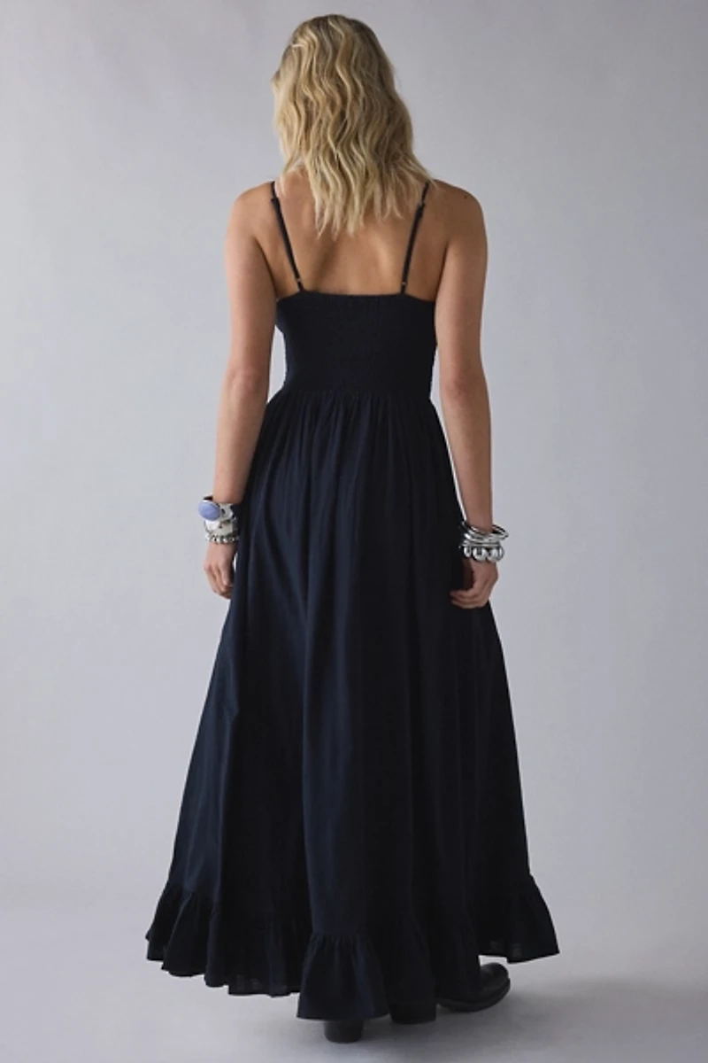 Kimchi Blue Keepsake Tie-Front Smocked Cotton Maxi Dress