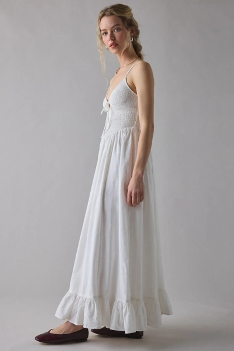 Kimchi Blue Keepsake Tie-Front Smocked Cotton Maxi Dress