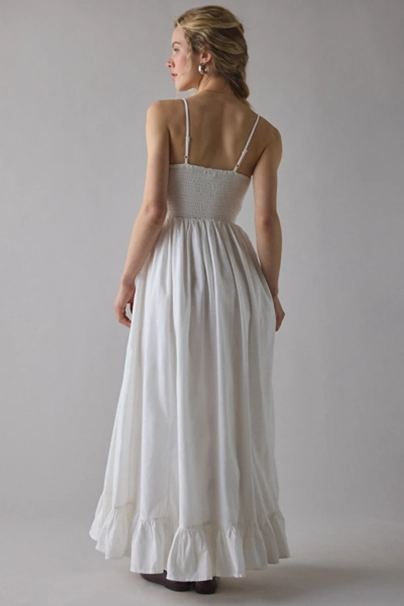 Kimchi Blue Keepsake Tie-Front Smocked Cotton Maxi Dress