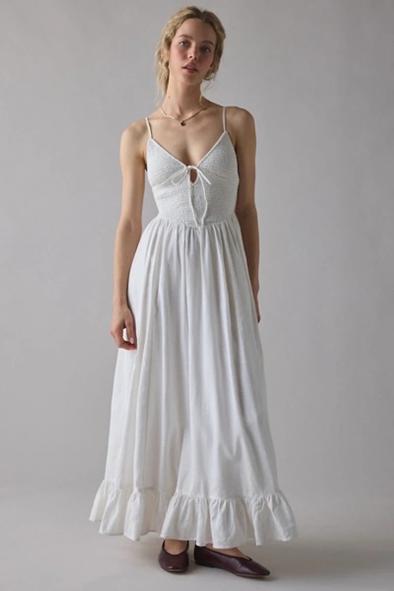 Kimchi Blue Keepsake Tie-Front Smocked Cotton Maxi Dress