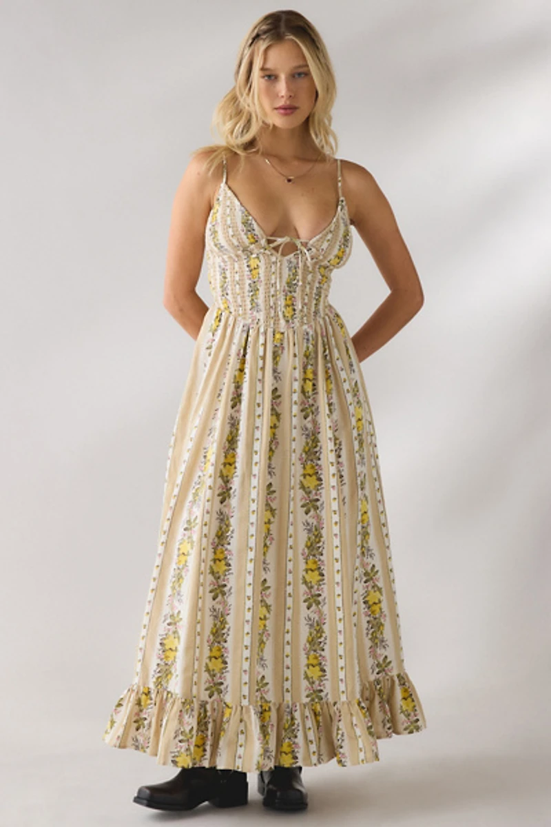 Kimchi Blue Keepsake Tie-Front Smocked Cotton Maxi Dress
