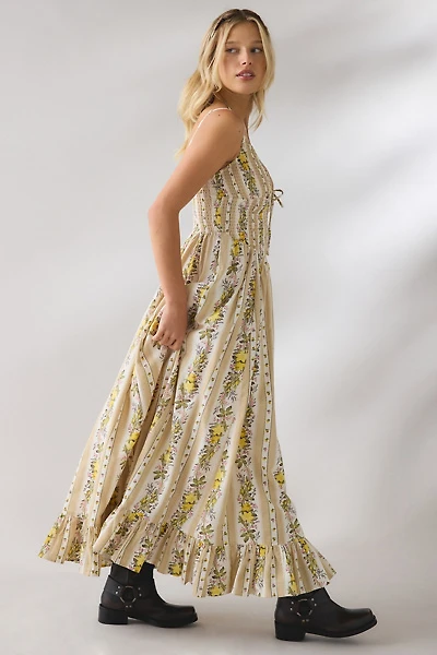 Kimchi Blue Keepsake Tie-Front Smocked Cotton Maxi Dress