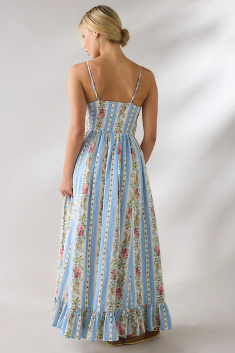 Kimchi Blue Keepsake Tie-Front Smocked Cotton Maxi Dress