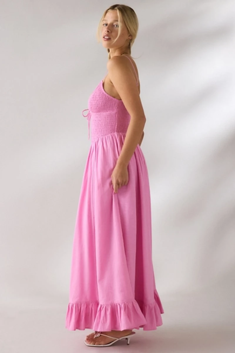 Kimchi Blue Keepsake Tie-Front Smocked Cotton Maxi Dress