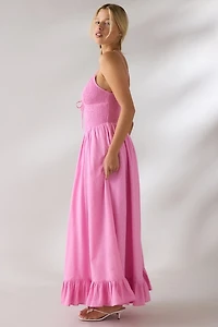 Kimchi Blue Keepsake Tie-Front Smocked Cotton Maxi Dress