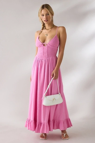 Kimchi Blue Keepsake Tie-Front Smocked Cotton Maxi Dress