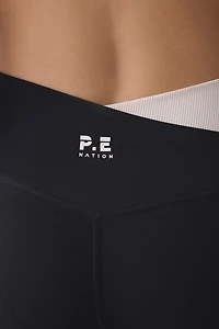 P.E Nation Wander Black + Whisper White Crisscross Waistband Full Length Leggings