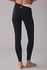 P.E Nation Wander Black + Whisper White Crisscross Waistband Full Length Leggings