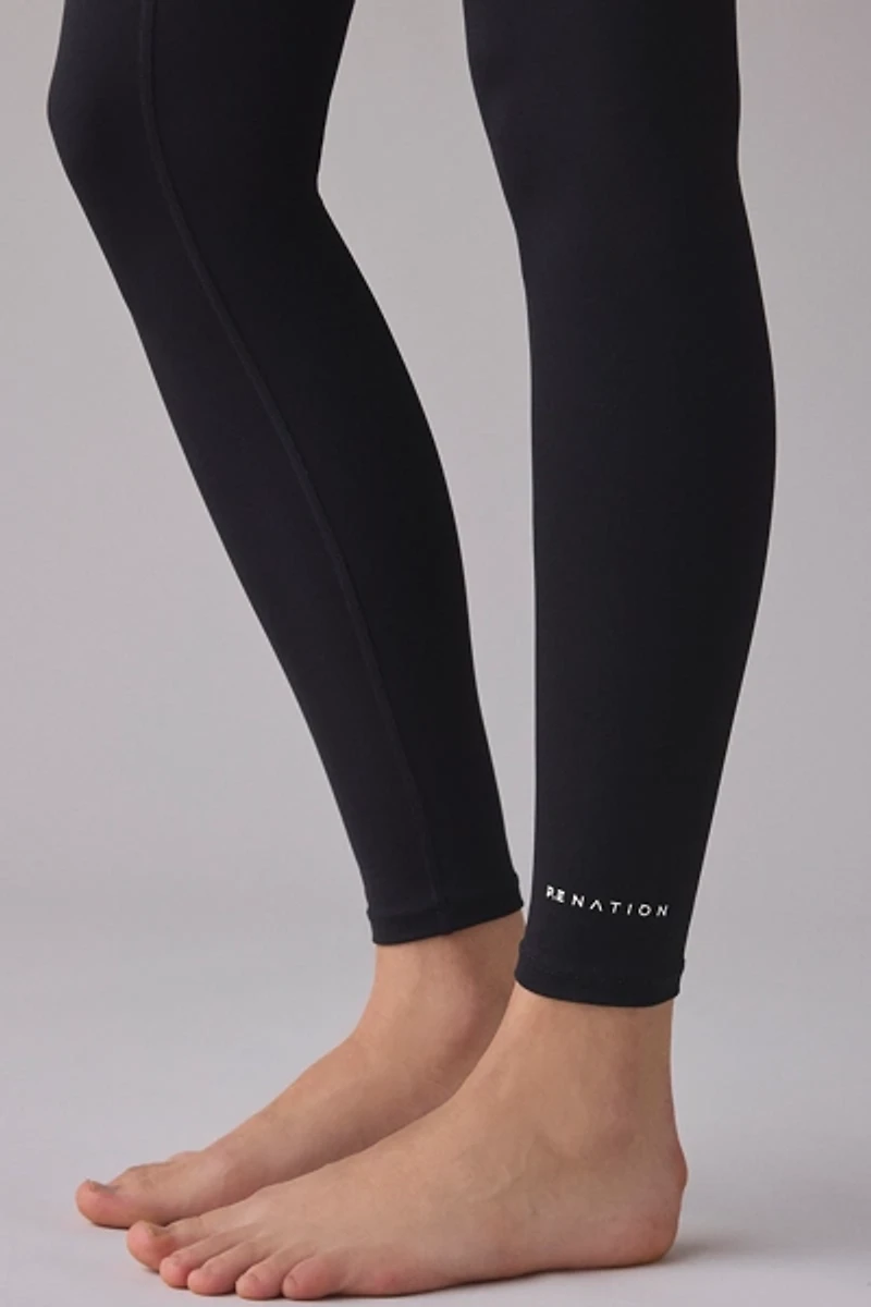P.E Nation Wander Black + Whisper White Crisscross Waistband Full Length Leggings