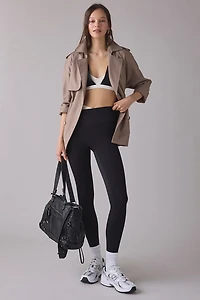 P.E Nation Wander Black + Whisper White Crisscross Waistband Full Length Leggings