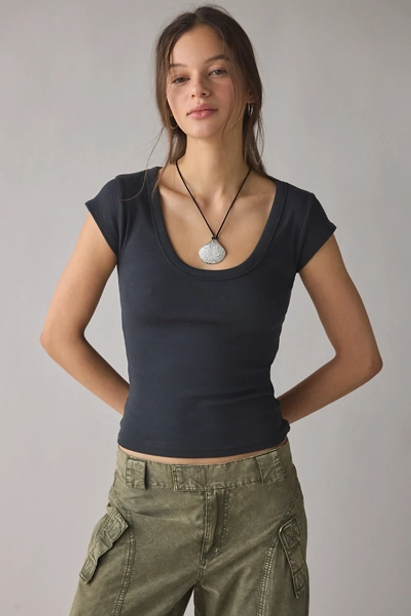 BDG Off-Duty Ribbed Scoop Neck Short Sleeve Tee