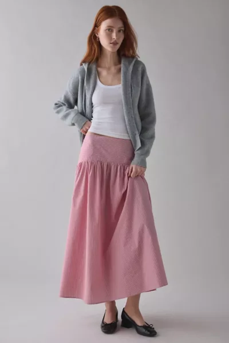 ReMADE By UO Remnants Drop Waist Poplin Maxi Skirt
