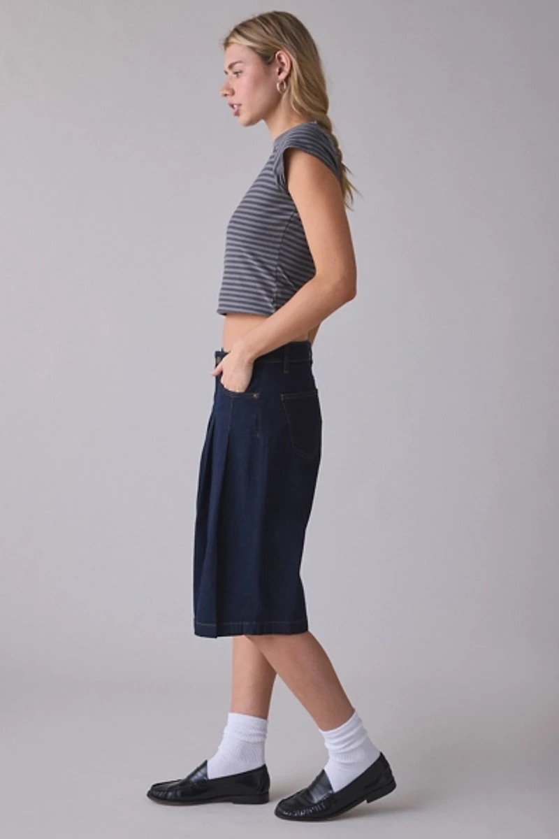 GUESS JEANS Pleated Bermuda Denim Shorts