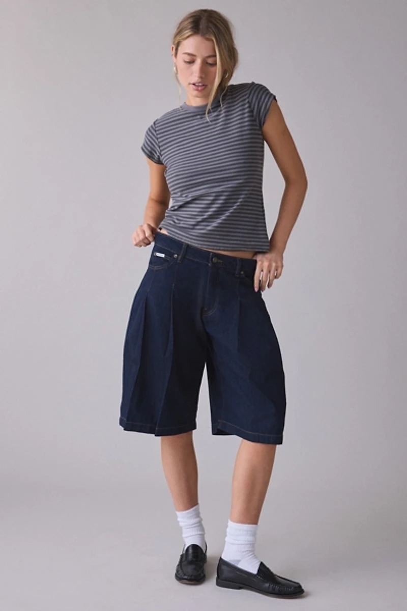 GUESS JEANS Pleated Bermuda Denim Shorts