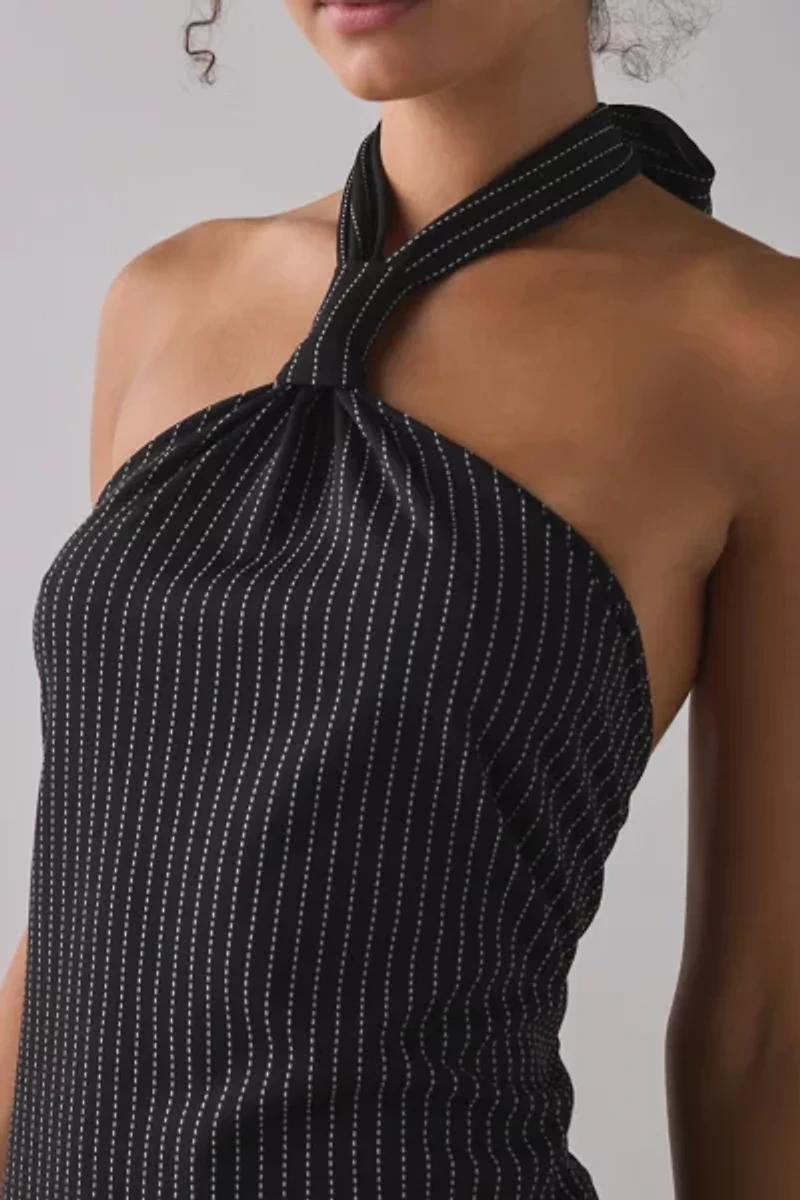 ReMADE By UO Remnants Pinstripe Knotted Halter Mini Dress