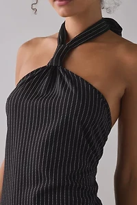 ReMADE By UO Remnants Pinstripe Knotted Halter Mini Dress