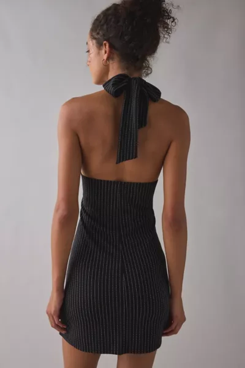 ReMADE By UO Remnants Pinstripe Knotted Halter Mini Dress