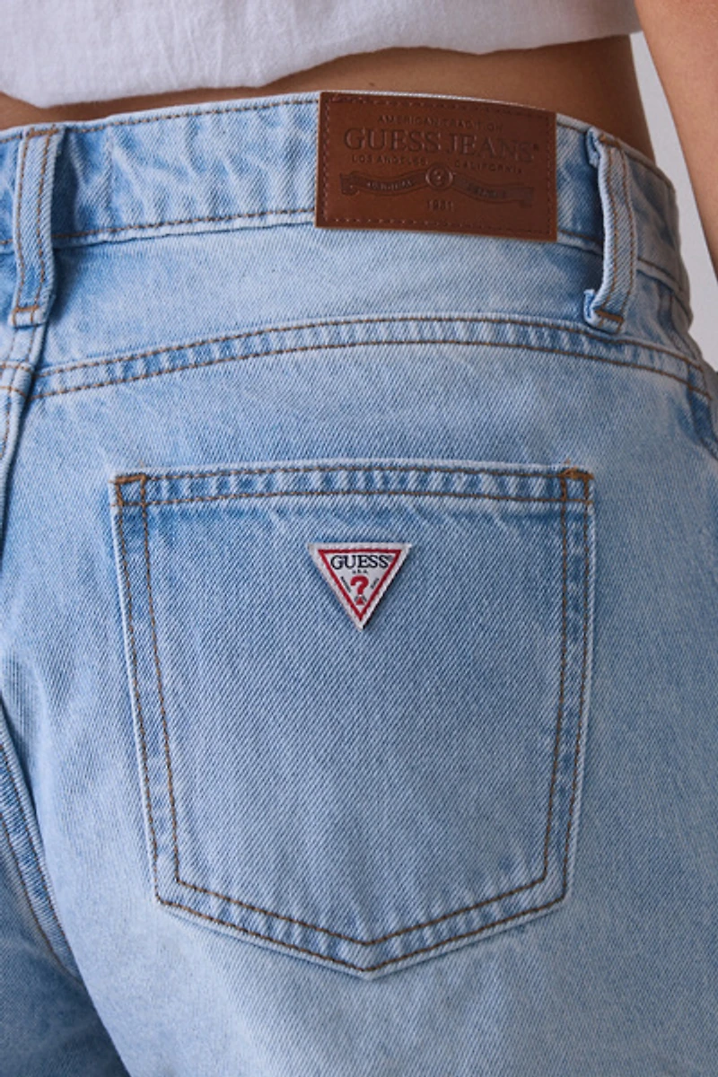 GUESS JEANS Crossover Waist Mid-Rise Denim Shorts