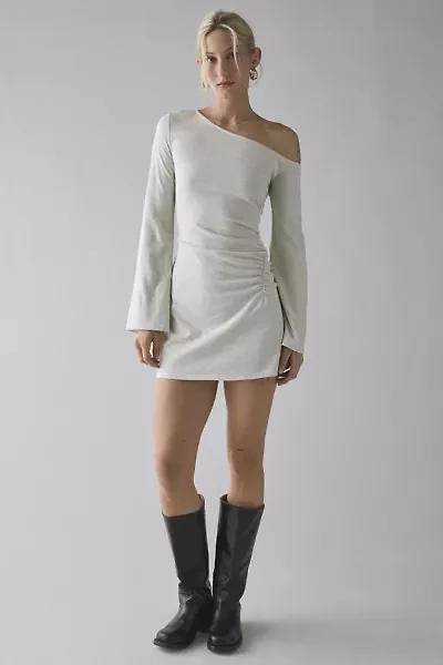 ReMADE By UO Remnants Asymmetric Cinched Off-Shoulder Long Sleeve Mini Dress